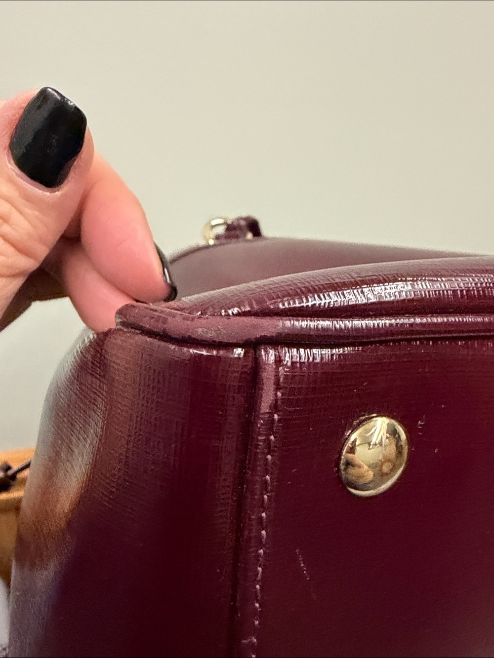 Coach Plum Peyton Patent Leather Satchel with Gold Hardware - Picture 13 of 15